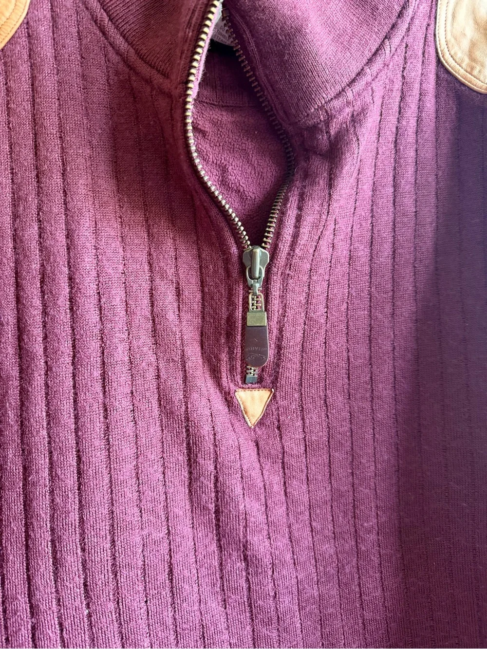 Orvis Burgundy Wool Blend Half-Zip Sweater w/ Leather patches Size XXL
